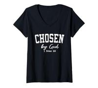 Womens Women Christian Shirts Chosen by God Bible Worship Jesus V-Neck T-Shirt