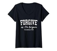 Womens Women Christian Shirts Forgive as He Forgave Worship Jesus V-Neck T-Shirt