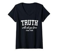 Womens Women Christian Shirts Truth Will Set You Free Worship Jesus V-Neck T-Shirt