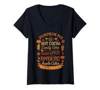 Womens Women Fall Treats Halloween Thanksgiving Harvest Festival V-Neck T-Shirt