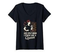 Womens Women Firewood Processor Gift Log Splitting Crew Power V-Neck T-Shirt