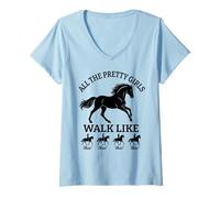 Womens Women Horse riding all pretty girls walk like this V-Neck T-Shirt