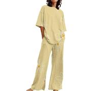 Womens Women Pyjamas Set Fluffy, Ladies Loungewear Sets Uk Track Suit, Short Pyjamas Set Plus Size Pjs For Women Sets Cotton Summer Ladies Pyjama Short Family Matching Pajama Yellow