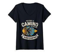 Womens Women Retro T-Shirt Gift Camino de Santiago Welcome Pilgrim V-Neck T-Shirt