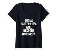 Womens Women Social Battery 10 Will Respond Tomorrow Introvert Gift V-Neck T-Shirt