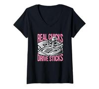 Womens Women Stick Shift Driver Design Real Chicks Drive Sticks V-Neck T-Shirt