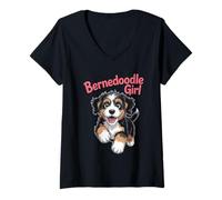 Womens Womens Bernedoodle Girl Cute Cartoon for Dog Owners Pet V-Neck T-Shirt
