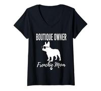 Womens Womens Boutique Owner Frenchie Mom Shirt Dog Lover Mama Gift V-Neck T-Shirt