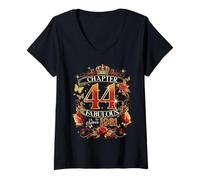 Womens Womens Chapter 44 Fabulous EST 1981 Red Roses 44th Birthday V-Neck T-Shirt