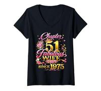 Women's Womens Chapter 51 Fabulous Since 1975 51st Birthday Wife V-Neck T-Shirt
