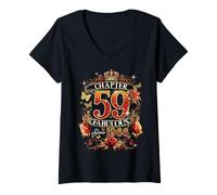 Womens Womens Chapter 59 Fabulous EST 1966 Red Roses 59th Birthday V-Neck T-Shirt