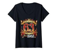 Womens Womens Chapter 63 Fabulous EST 1962 Red Roses 63rd Birthday V-Neck T-Shirt