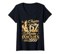 Women's Womens Chapter 67 Mom Fabulous Since 1959 67th Birthday V-Neck T-Shirt