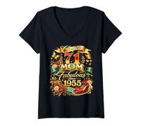 Women's Womens Chapter 71 Mom Fabulous Since 1955 71st Birthday V-Neck T-Shirt