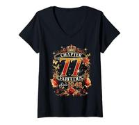 Womens Womens Chapter 77 Fabulous EST 1948 Red Roses 77th Birthday V-Neck T-Shirt