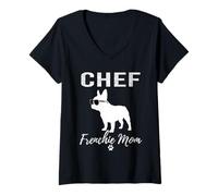 Womens Womens Chef Frenchie Mom Shirt Funny Dog Lover Culinary Arts V-Neck T-Shirt