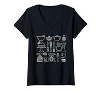Womens Womens Chef Gift Modern Baking Kitchen Utensil Line Art Mom V-Neck T-Shirt