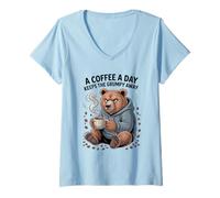 Women's Womens Funny Bear T-Shirt Coffee A Day Keeps The Grumpy Away V-Neck T-Shirt