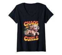 Women's Womens Funny Cockapoo Poodle Runner Dog Shirt Chaos in Curls V-Neck T-Shirt