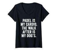 Womens Womens Funny Padel T-Shirt UK Padel My Cardio Dog's Walk V-Neck T-Shirt