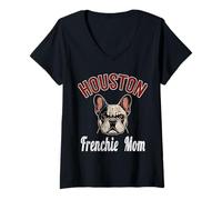 Womens Womens Houston Frenchie Mom Shirt French Bulldog Dog Lover V-Neck T-Shirt