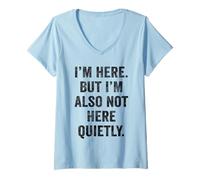 Womens Womens I'm Here But Also Not Here Funny Introvert Humor Gift V-Neck T-Shirt