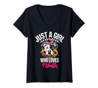 Women's Womens Just a Girl Who Loves Pitbulls Dog Floral Graphics V-Neck T-Shirt