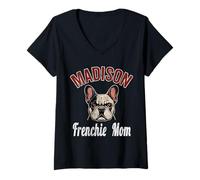 Womens Womens Madison Frenchie Mom Shirt French Bulldog Dog Lover V-Neck T-Shirt