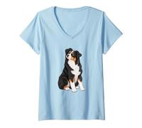 Women's Womens Moms Black Tan Aussie Dog Australian Shepherd Lover V-Neck T-Shirt