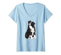Women's Womens Moms Black White Aussie Dog Australian Shepherd Lover V-Neck T-Shirt