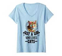 Womens Womens Orange Cat Owner for Just a Girl Who Loves Cats V-Neck T-Shirt