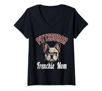 Womens Womens Pittsburgh Frenchie Mom French Bulldog PA Dog Lover V-Neck T-Shirt