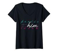 Womens Women's Praise Him Thank Him Psalm 100:4 Thankful Christian V-Neck T-Shirt