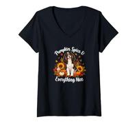 Women's Womens Pumpkin Spice Tricolor Cavalier King Charles Spaniel V-Neck T-Shirt