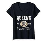 Womens Womens Queens Frenchie Mom Shirt French Bulldog NY Dog Lover V-Neck T-Shirt