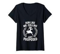 Womens Womens Run Like Mr Collins Just Proposed V-Neck T-Shirt