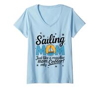 Womens Women's Sailing Mom Like A Regular Mom Only Cooler Sailboat V-Neck T-Shirt