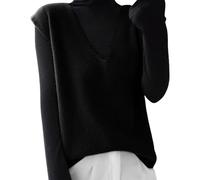 Women's Women's Sleeveless Jumpers Elegant V Neck Pullover Vest Ladies Casual Loose Plain Sweater Tank Tops(Black, XL)