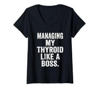 Womens Womens Thyroid Warrior Boss Tee Chronic Illness Leadership V-Neck T-Shirt