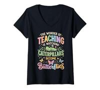 Women's Wonder Teaching is Watching Caterpillars Become Butterflies V-Neck T-Shirt