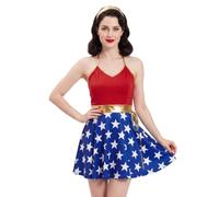 Women's Wonder Woman Costume Gold Trim Spaghetti Strap Star Mini Dress | 2 for Halloween Cosplay Party Sleeveless Wonder Woman Costume Dress for Adults Supergirl Costume Dress for Adults