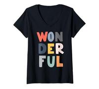 Women's Wonderful Bold Colorful Letters for Inclusion V-Neck T-Shirt