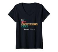 Womens Wonderfully Made - Psalm 139:14 Vintage Scripture Design V-Neck T-Shirt