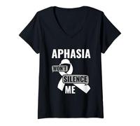 Womens Won't Silence Me - Aphasia Awareness Communication Disorder V-Neck T-Shirt