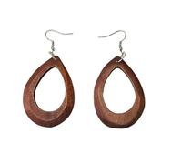 Women's Wood & 925 Sterling Silver Oval Hoop Dangle Earrings - Mod 60s Brown Style, a Timeless Blend of Vintage and Contemporary