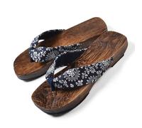 Women's Wooden Clogs Slippers,Herringbone Japanese Style Wooden Clogs Slippers,Burnt Tung Wood Flat Heel Sandals,Herringbone Slippers,Anti Slip Leisure Beach Summer Flip Flops(Size:EU 37,Color:Blue)