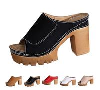 Women's Wooden Clogs with Heel - Peep Toe Sandals Wedge Sandals Slippers Non-Slip Mules Backless Platform Shoes Orthopaedic Pumps Breathable Garden Clogs Elegant Summer Shoes, black, 10 UK
