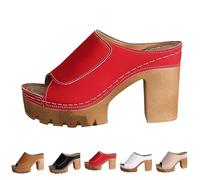 Women's Wooden Clogs with Heel - Peep Toe Sandals Wedge Sandals Slippers Non-Slip Mules Backless Platform Shoes Orthopaedic Pumps Breathable Garden Clogs Elegant Summer Shoes, red, 10 UK
