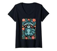 Womens Woodland Bloom Whimsical Animal Paw V-Neck T-Shirt