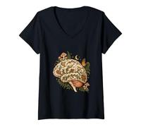 Women's Woodland Brain Anatomy Mushrooms Flowers V-Neck T-Shirt